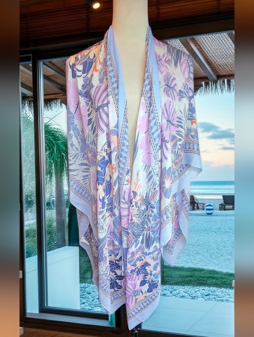 177. J. Jill Pastel Tropical Floral Kimono Cover Up Wrap One Size
